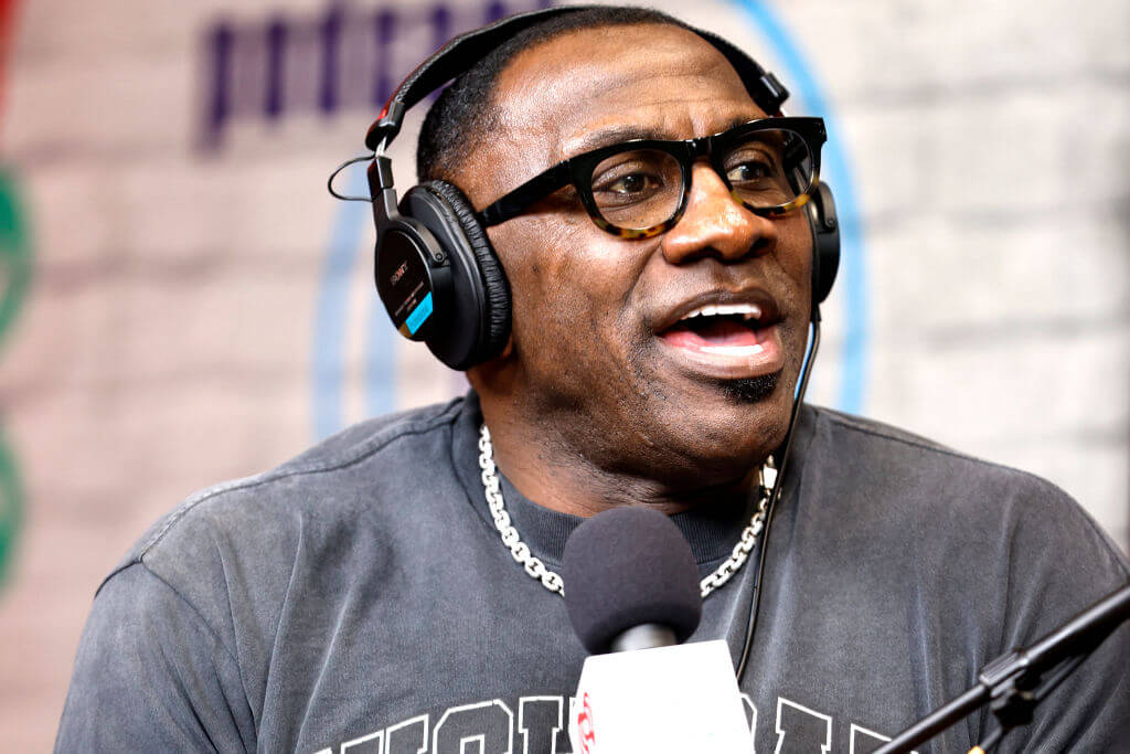Former NFL player Shannon Sharpe is seen on the set of the NFL Network in New Orleans in Feb. 2025.