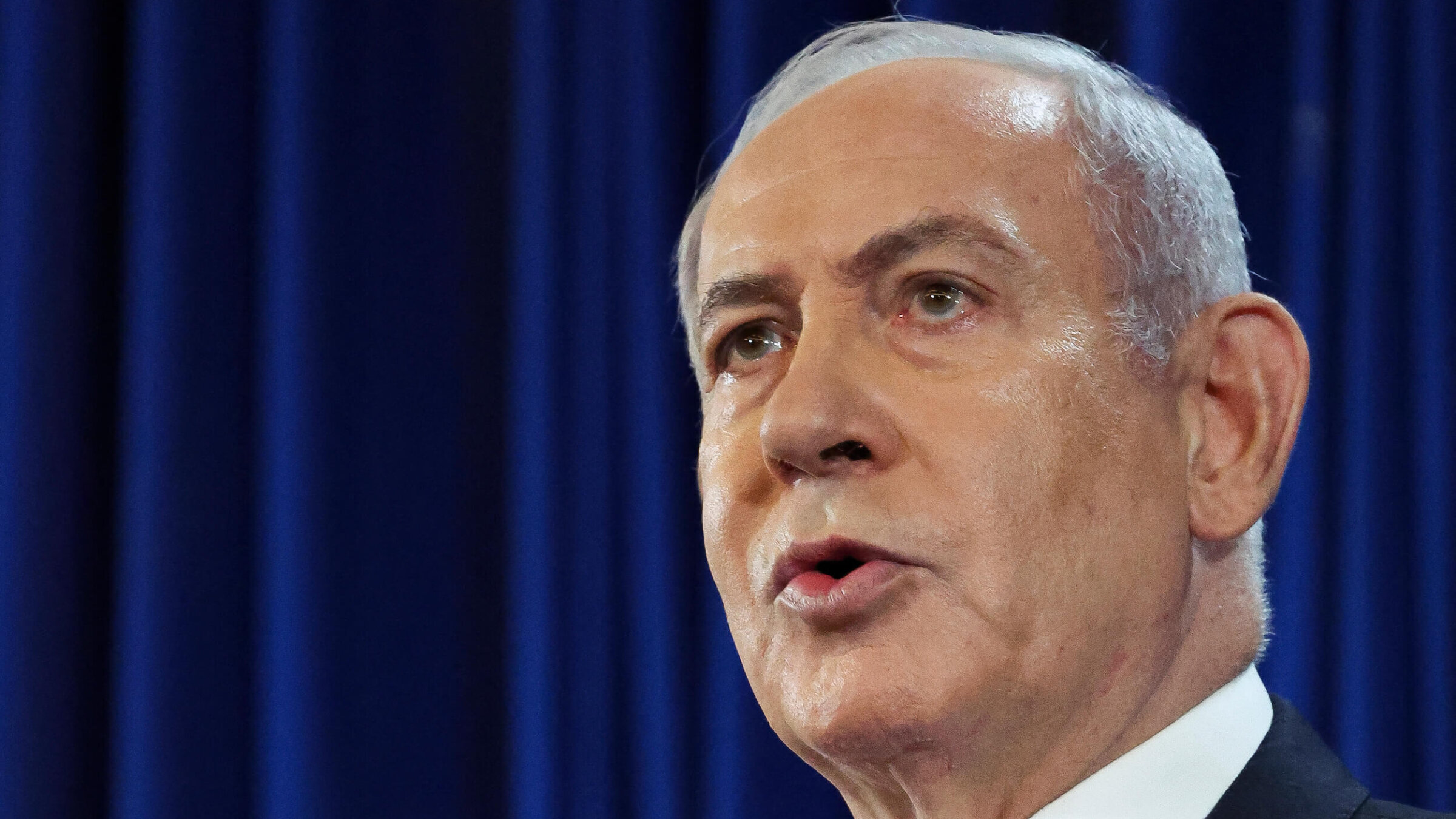 Israeli Prime Minister Benjamin Netanyahu addresses a press conference in Tel Aviv in 2024. 