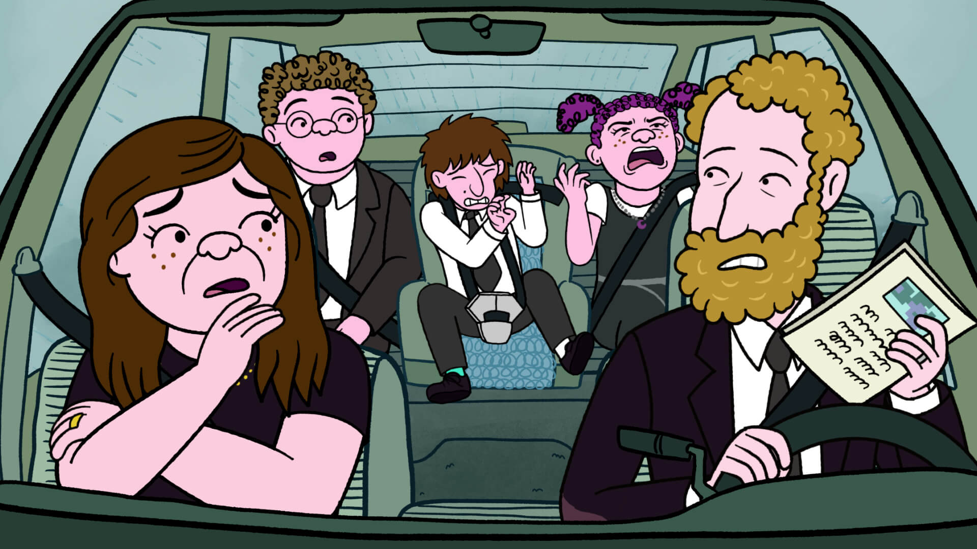 The Schwooper family of <i>Long Story Short,</i> on their way to Bubbe's gravesite. 
